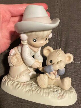 Cowgirl & Teddy Bear Ceramic Figurine